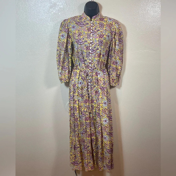 Mille Resort & Travel Midi Dress in Birds of Paradise Yellow Floral size small - Picture 12 of 13
